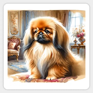 Watercolor Pekingese Puppies - Cute Puppy Sticker